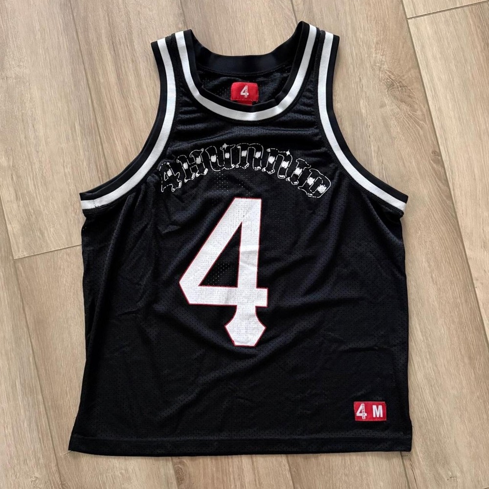 4Hunnid basketball jersey black with white accents  size medium